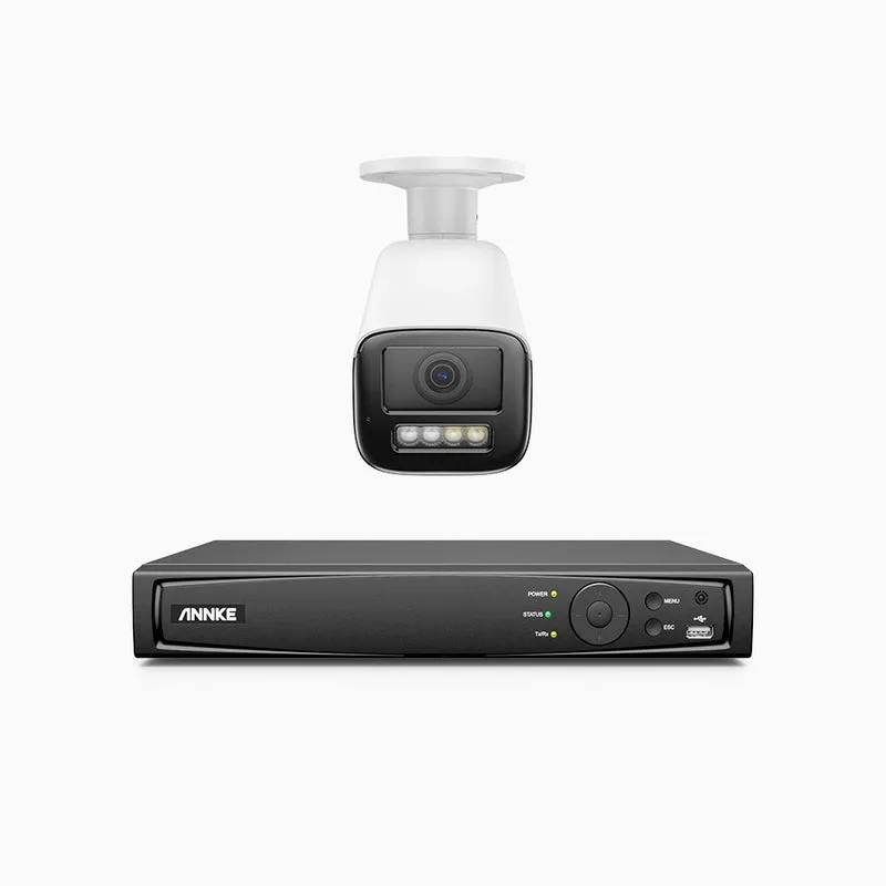 HZ804 - Kit videosorveglianza PoE 8 canali con 1 telecamera 4K, zoom ottico 4X, doppia luce visione notturna, rilevamento del movimento 2.0, Microfono integrato, sirena e allarme stroboscopico