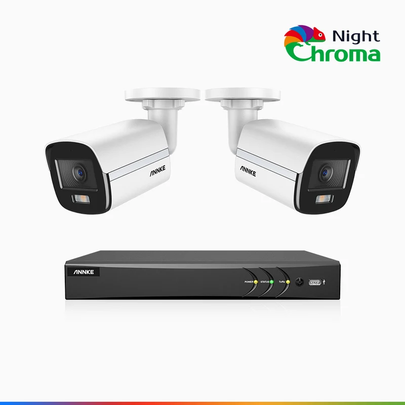 NightChroma TM NAK500 - Kit videosorveglianza 8 canali con 2 telecamere di Sicurezza TVI 3K, visione notturna a colori Acme, Risoluzione 2960 × 1665, Apertura f/1.0 (0.001 Lux), Microfono Integrato, IP67, Versione Aggiornata