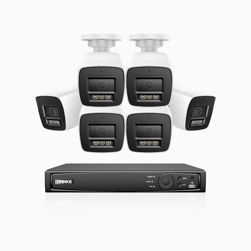 H1200 - 8 channel PoE video surveillance kit with 6 cameras 4K 12MP, visione notturna a colori e IR, Rilevamento umano e veicolare, H.265+, Microfono integrato, IP67