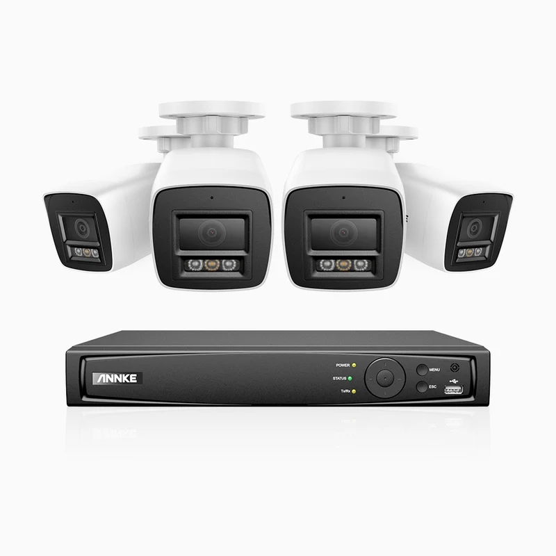 H1200 - 8 channel PoE video surveillance kit with 4 cameras 4K 12MP, visione notturna a colori e IR, Rilevamento umano e veicolare, H.265+, Microfono integrato, IP67