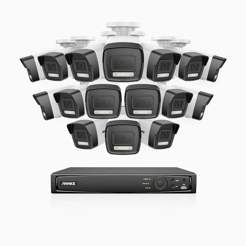 H500P - Kit videosorveglianza PoE 16 canali con 16 telecamera 3K, visione notturna a colori, microfono integrato, IP67, supporta ONVIF e RTSP