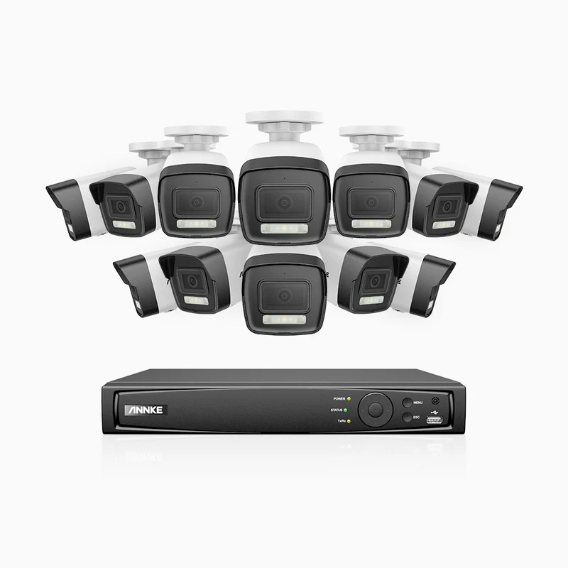 H500P - Kit videosorveglianza PoE 16 canali con 12 telecamera 3K, visione notturna a colori, microfono integrato, IP67, supporta ONVIF e RTSP