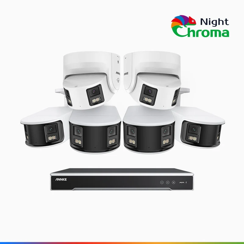 NightChroma TM NDK800 – Kit videosorveglianza 8 canali PoE Dual Lens 4K, 4 telecamere bullet e 2 telecamere turret, f/1.0 Super Aperture, Acme Color Night Vision, Active Siren and Strobe, Human & Vehicle Detection, Intelligent Behavior Analysis