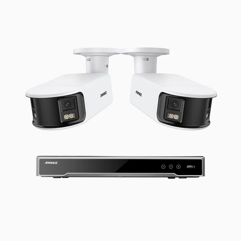 NightChroma TM NDK800 – Kit videosorveglianza 8 canali con 2 PoE Dual Lens telecamere 4K, f/1.0 Super Aperture, Acme Color Night Vision, Active Siren and Strobe, Human & Vehicle Detection, Intelligent Behavior Analysis, Built-in Micphone