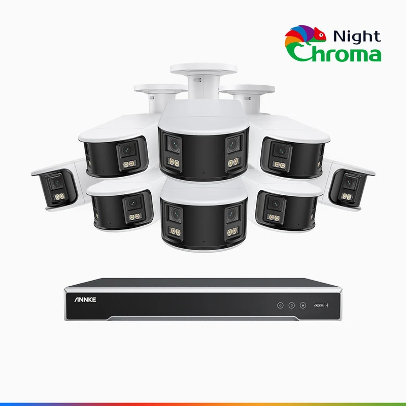 NightChroma TM NDK800 – Kit videosorveglianza 8 canali con 8 PoE Dual Lens telecamere 4K, f/1.0 Super Aperture, Acme Color Night Vision, Active Siren and Strobe, Human & Vehicle Detection, Intelligent Behavior Analysis, Built-in Micphone
