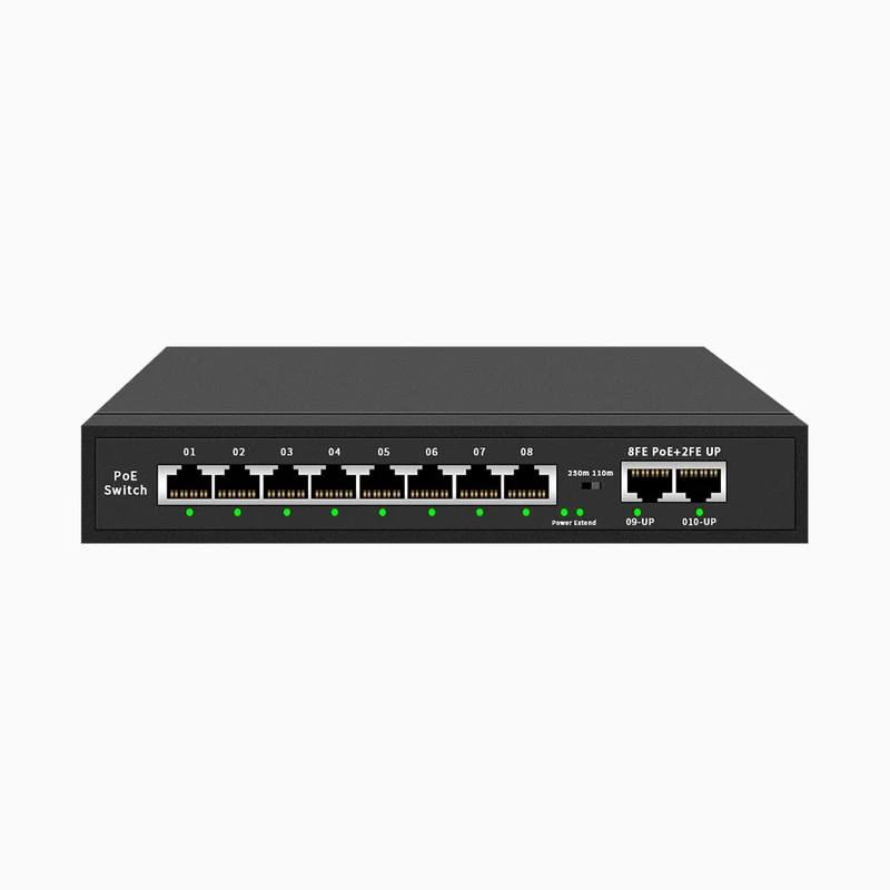 Switch Ethernet PoE a 8 Porte con Alloggiamento in Metallo, Montaggio da Tavolo o a Parete