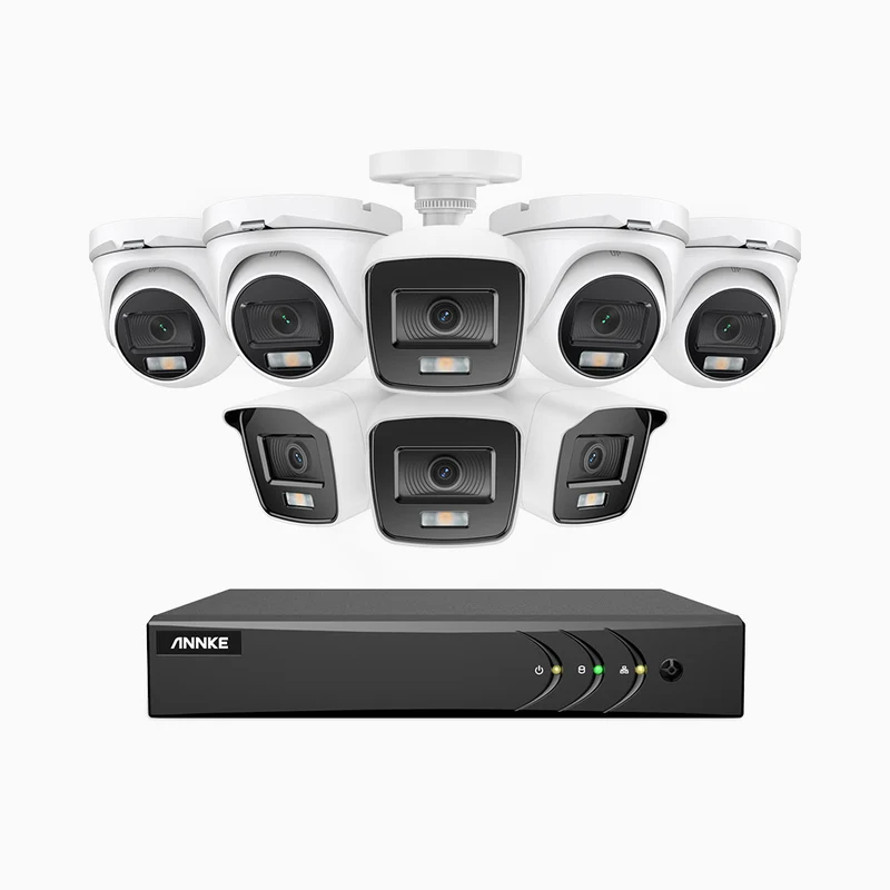 NightChroma TM NAK200 - Kit videosorveglianza 16 canali 1080p, 4 telecamere bullet e 2 telecamere turret, visione notturna a colori Acme, f / 1.0 Super Apertura, 0.001 Lux, 121° FoV, Allineamento Attivo