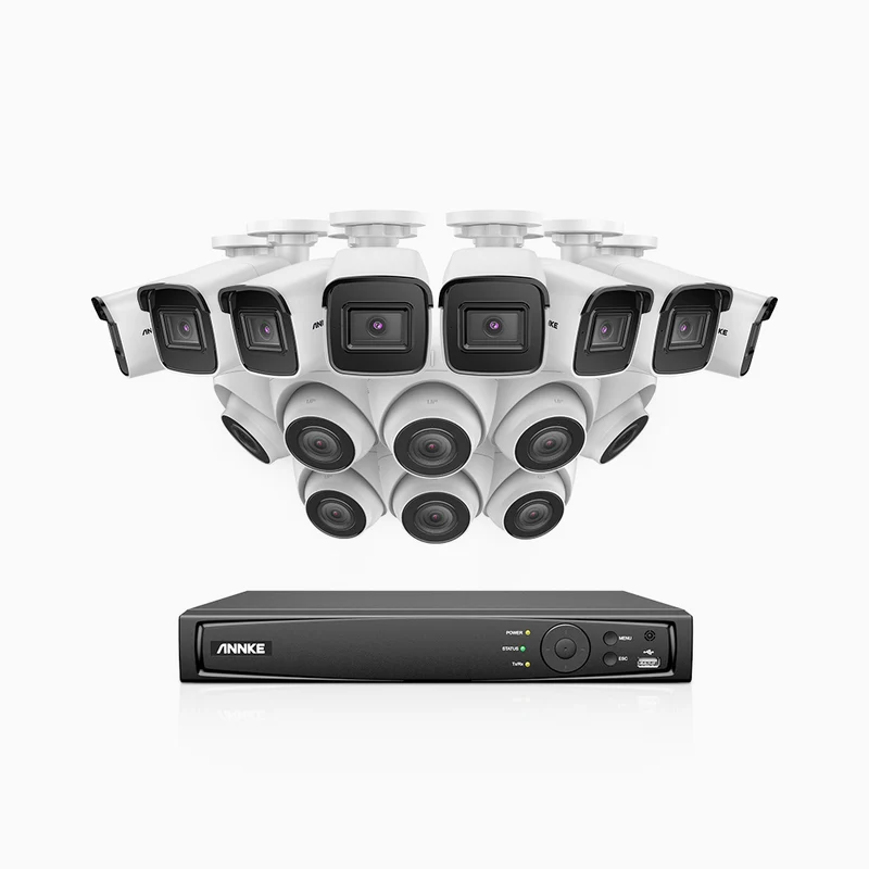 H800 - Kit videosorveglianza PoE 16 canali 8 MPX (4K), 8 telecamere bullet e 8 telecamere turret, visione notturna a colori e IR,microfono integrato, riconoscere di persone e veicoli, supporta ONVIF e RTSP