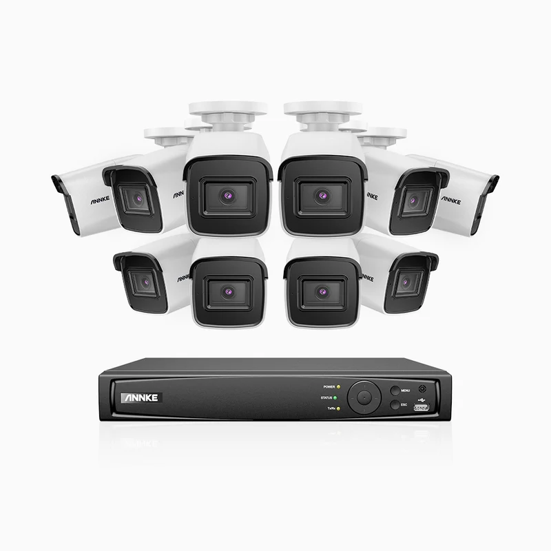 H800 - Kit videosorveglianza PoE 16 canali con 10 telecamere 8 MPX (4K), visione notturna a colori e IR,microfono integrato, riconoscere di persone e veicoli, supporta ONVIF e RTSP