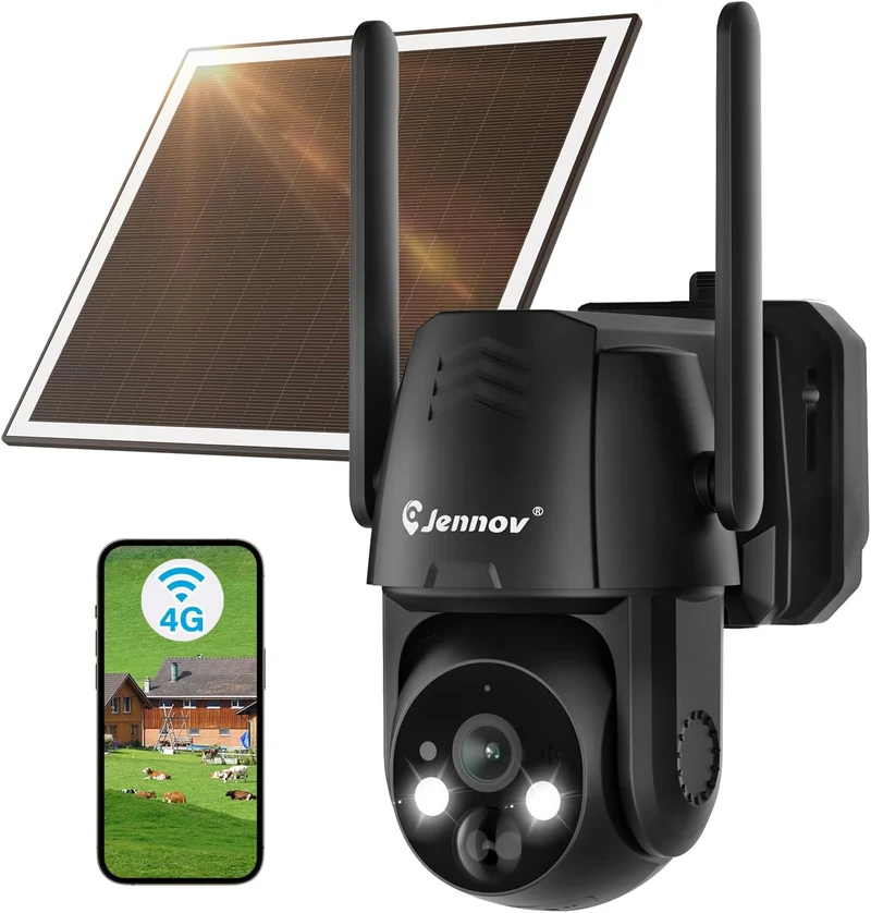 Jennov P47 4G LTE Cellular Solar Security Camera, No WiFi, 2K, Built-in SIM Card