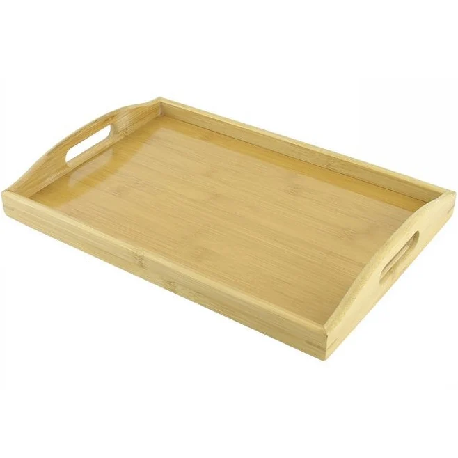 Vassoio Da Portata In Legno Bambù Con Manici Per Colazione A Letto Caffe 37X26Cm