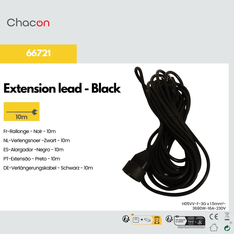 Extension cable - black - 10m
