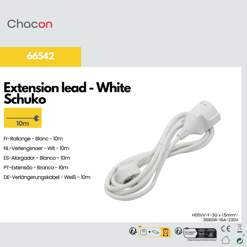 Extension lead white - 10 m (SCH)