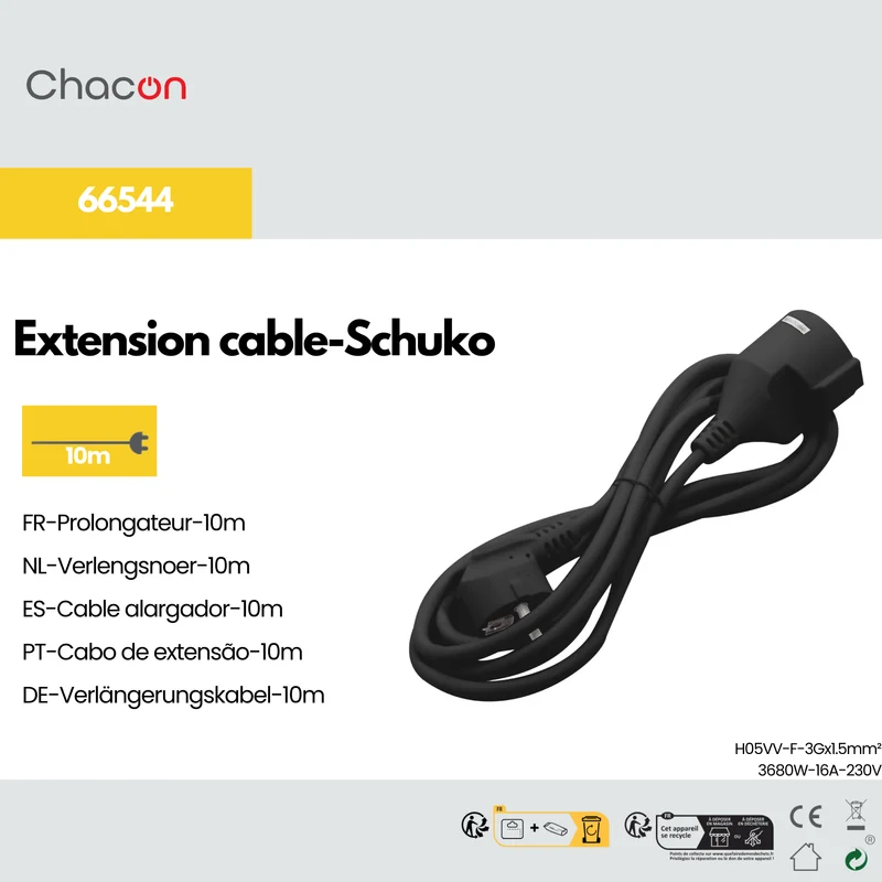 Extension lead - Black - 10 m (SCH)