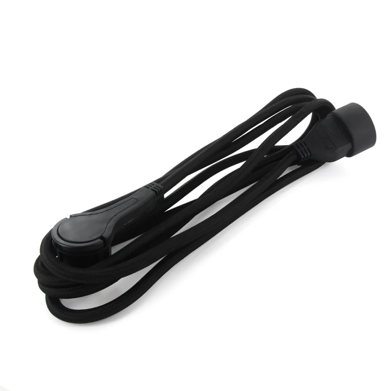 Black textile extension cord - with black flat plug - 3m