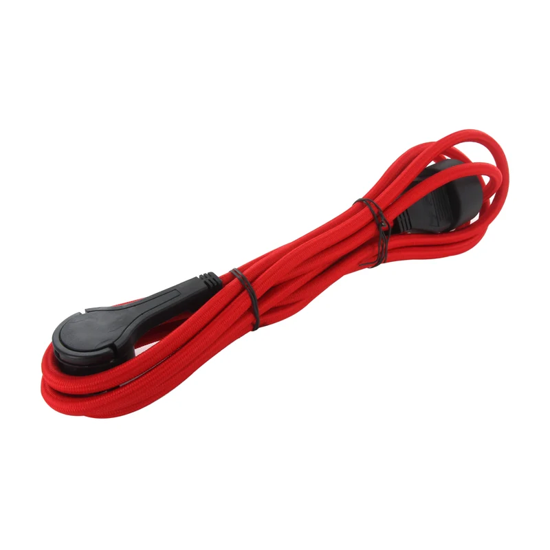 Textile extension cord red - with black flat plug - 3m