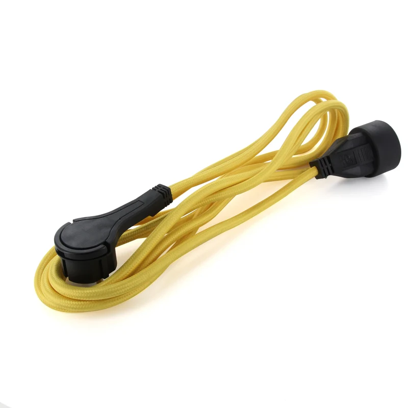 Yellow textile extension cord - with white flat plug - 5m