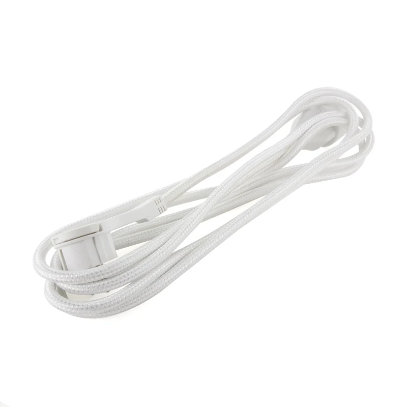 White textile extension cord - with white flat plug - 3m