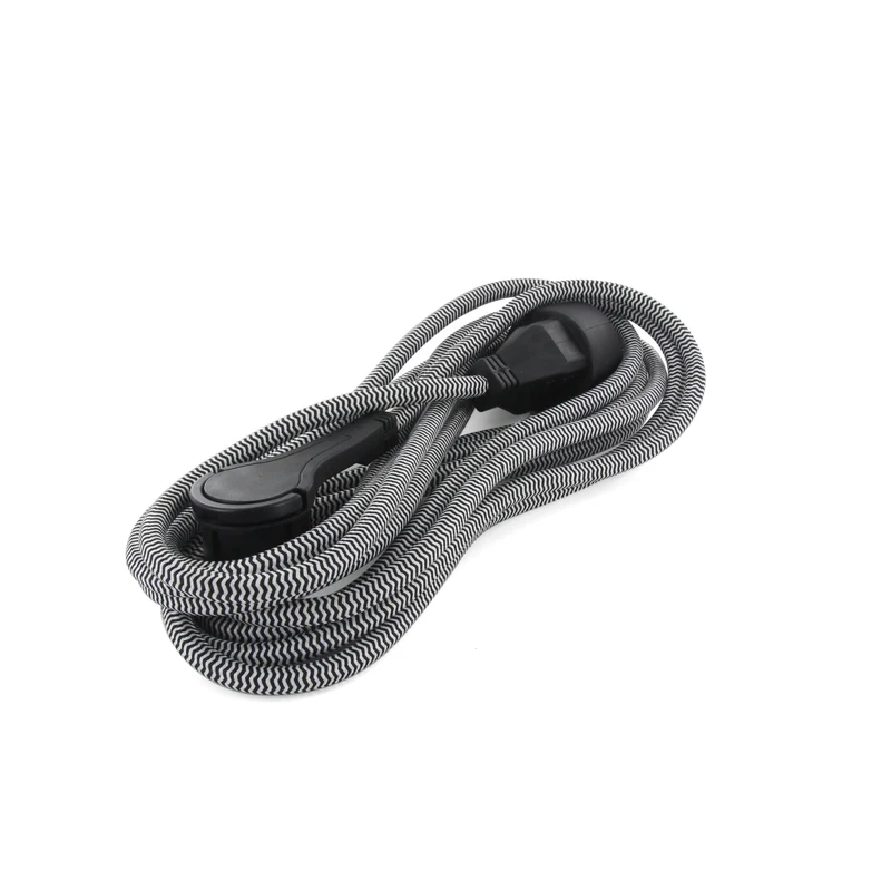 Textile extension cable black/white - with black flat plug - 3m