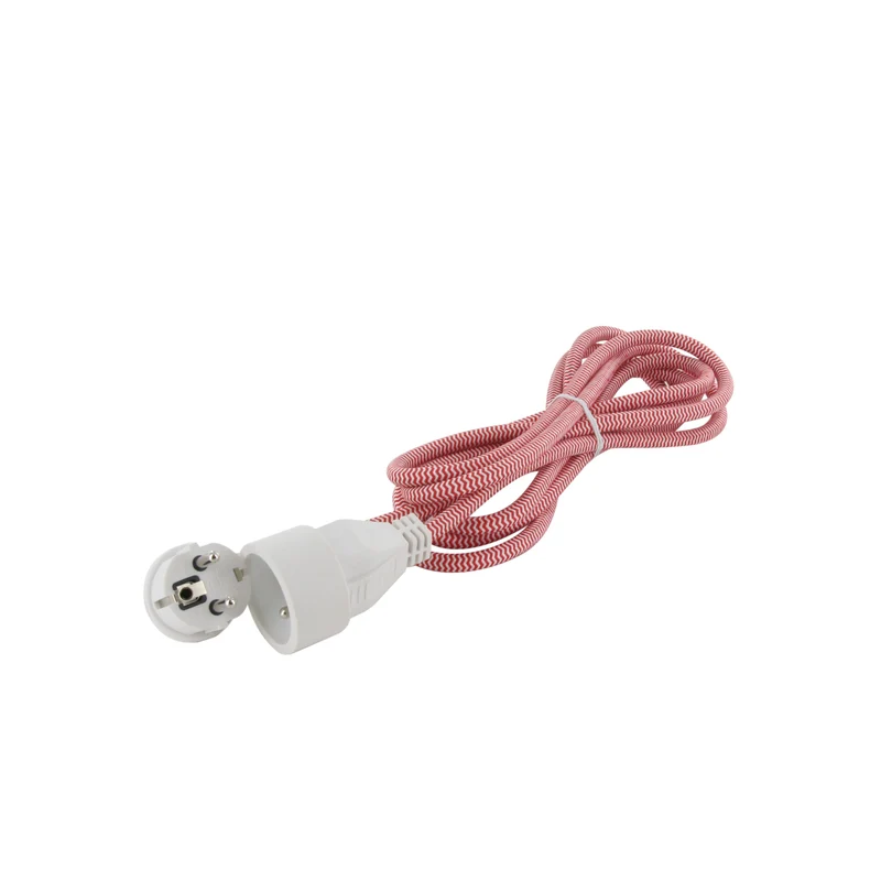 Textile extension cable red/white - with white flat plug - 3m