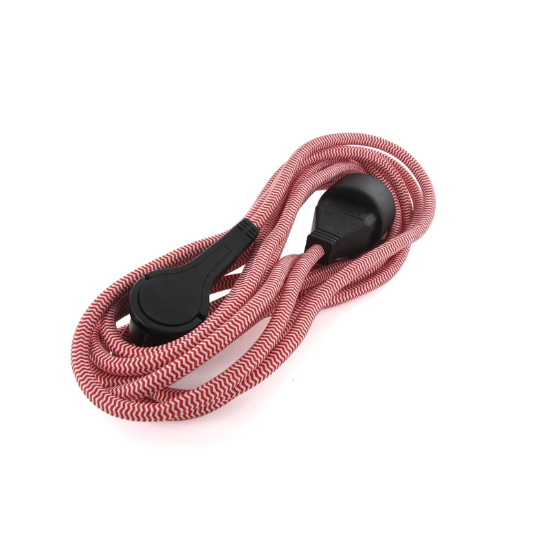 Textile extension cord red/white - with black flat plug - 5m (SCH)