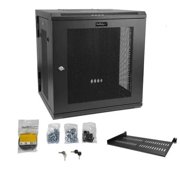 Startech.com armadio rack 19" 12u a muro - server rack 19 pollici a 4 montanti con cerniere - rack dati ventilato con ripiano 1u e pannelli laterali rimovibili per apparecchiature dati/av/elettroniche/informatiche - RK12WALHM
