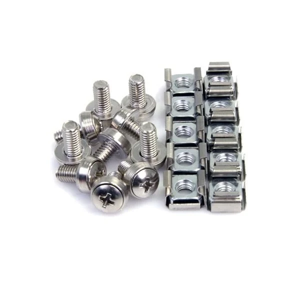 Startech.com viti e dadi in gabbia per rack 19" e 10" con fori quadrati kit con viti m6 da 12mm, dadi e rondelle utensile incluso, argento, confezione da 100 - CABSCREWM62