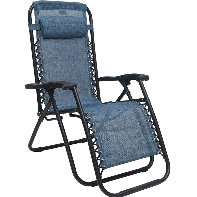 Sedia Sdraio da Giardino Pieghevole Poltrona Reclinabile Zero Gravity Relax Salvaspazio Tessuto in Textilene (Blue)