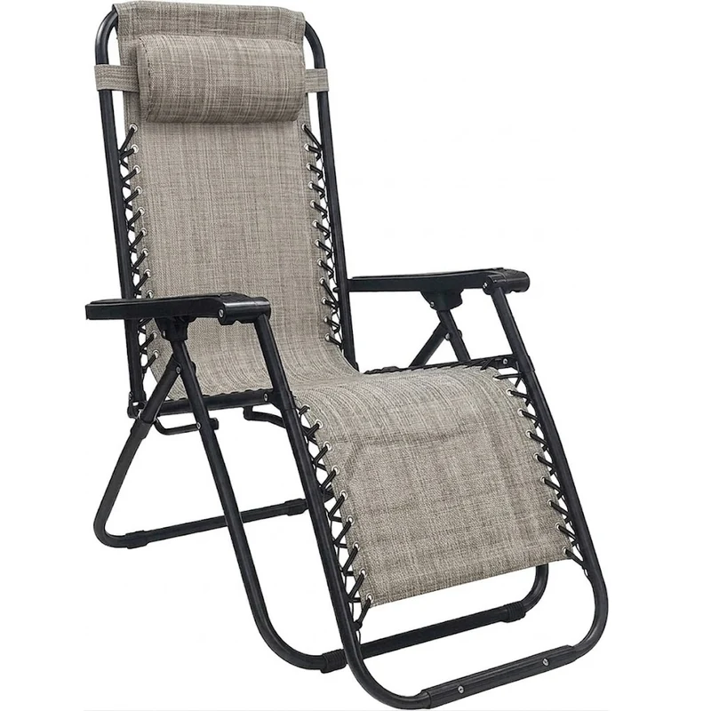 Sedia Sdraio da Giardino Pieghevole Poltrona Reclinabile Zero Gravity Relax Salvaspazio Tessuto in Textilene (Beige)