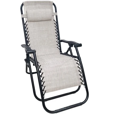 Sedia Sdraio da Giardino Pieghevole Poltrona Reclinabile Zero Gravity Relax Salvaspazio Tessuto in Textilene (Grigio Chiaro)