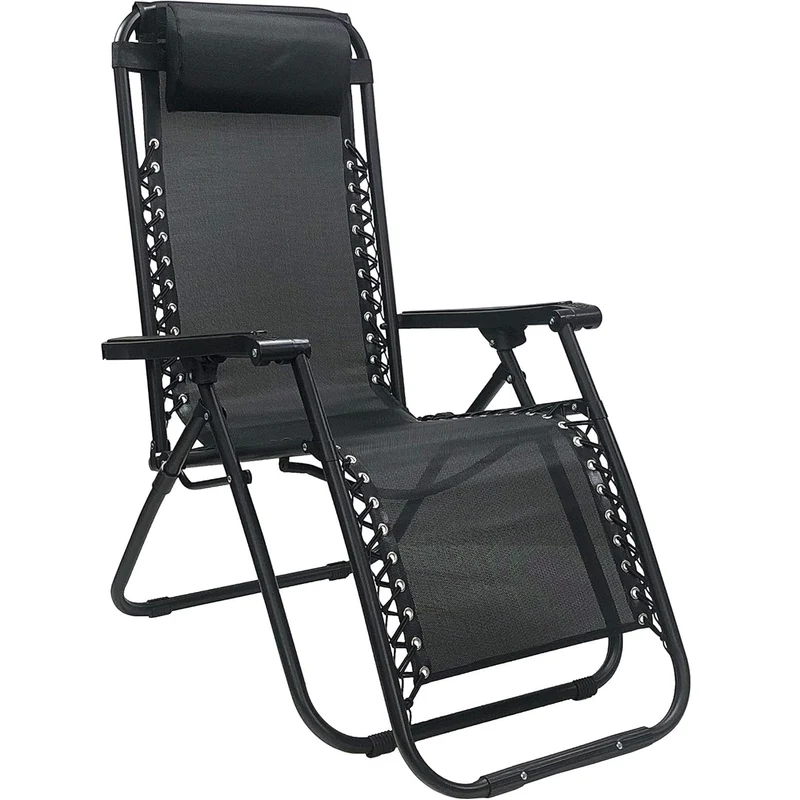 Sedia Sdraio da Giardino Pieghevole Poltrona Reclinabile Zero Gravity Relax Salvaspazio Tessuto in Textilene (Nero)