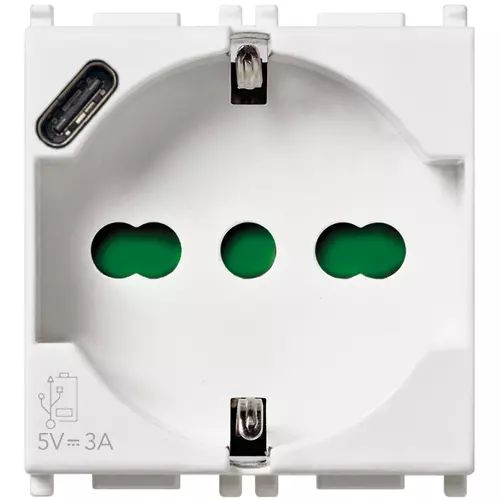 Presa Vimar SICURY 2P+T 16A Universale con USB C Bianca 2 Moduli – 14210.USB