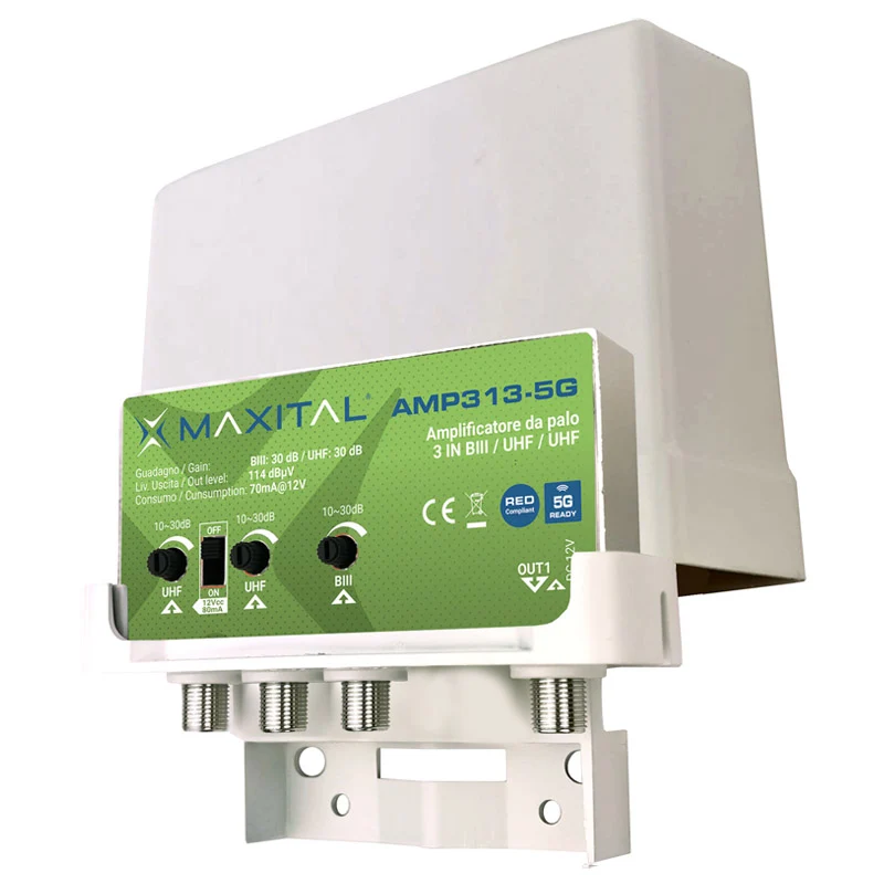 Amplificatore da Palo FTE 3 Ingressi BIII/UHF/UHF con Filtro 5G – AMP313-5G