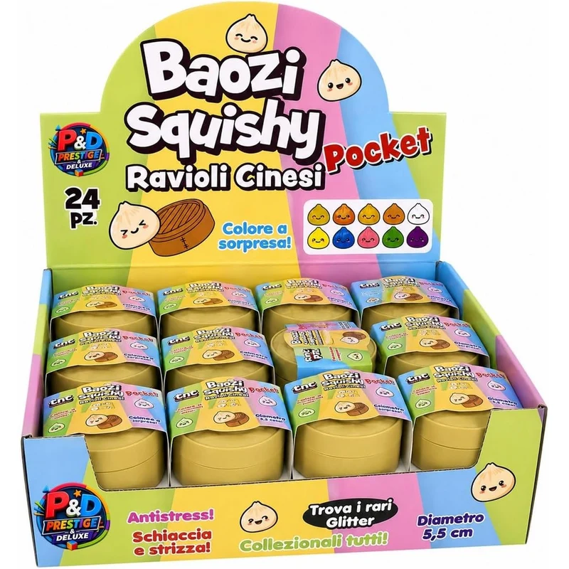 Baozi Squishy Raviolo Cinese Kawaii Morbido Antistress 5,5 Cm - Box Display 24 Pezzi