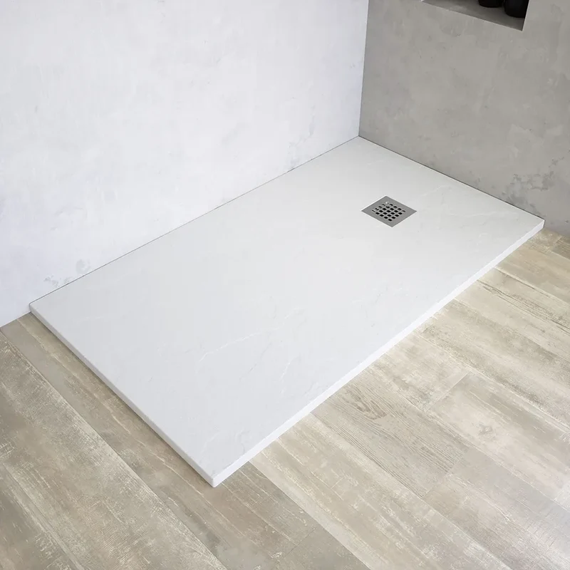 Piatto doccia rettangolare 90x170 cm in marmoresina bianco effetto pietra h3 cm | Milos
