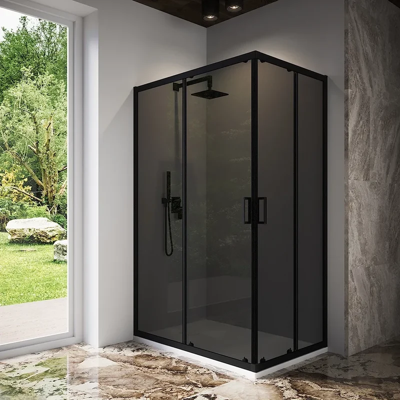 Box doccia 80x120 cm angolare scorrevole profili nero opaco vetro 6mm fumè h185 | Tonga