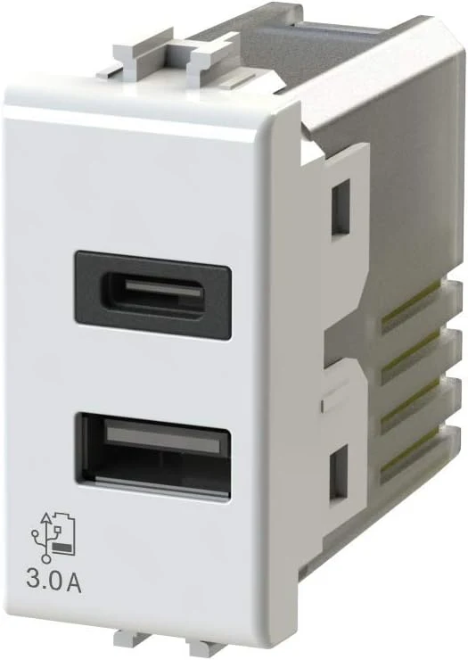 Alimentatore USB 4Box 3A 2 Uscite Type-A e Type-C per BTicino Matix Bianco – 4B.AM.USB.30