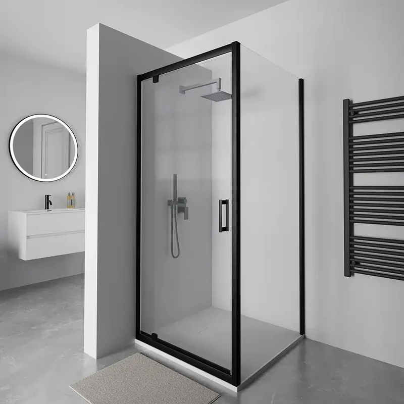Box doccia 80x100 cm apertura a battente profili neri vetro 6mm trasparente | Apulia