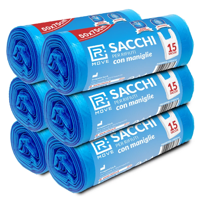 RMOVE 90 Sacchi Spazzatura 50x75 Rotoli Sacchetti Blu Indifferenziata Rifiuti Con Manico