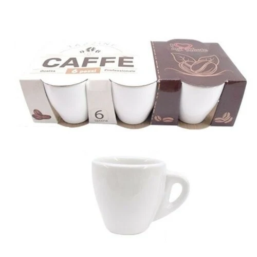Set 6 Pezzi Tazzine Tazze Da Caffè Bianche Ceramica Espresso Colazione Bar 6X7Cm