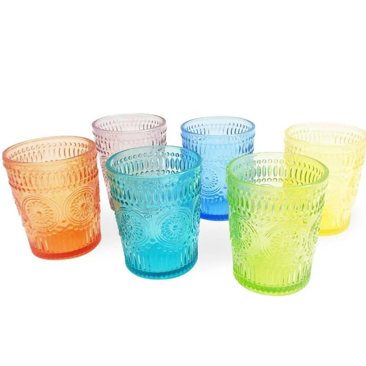 Set 6 Bicchieri Da Tavola In Vetro Colorati Per Acqua Cocktail Drink Bibite Vino