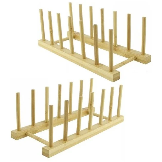 Set 2 Portapiatti In Legno Bicchieri Piatti Organizzatore 6 Posti Scolapiatti