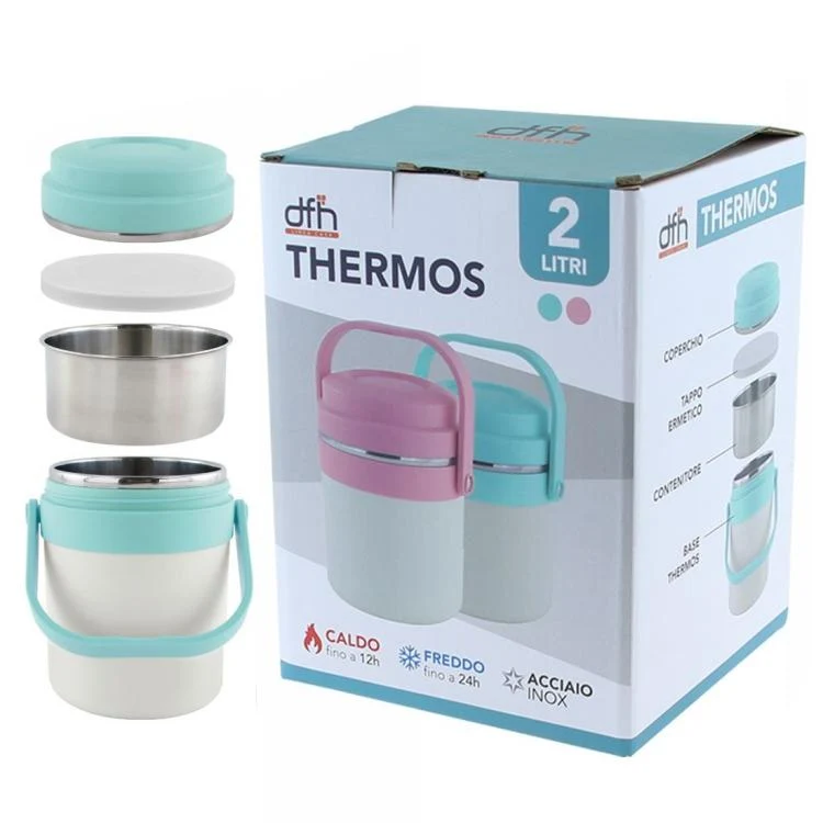 Portavivande Thermos Contenitore Porta Pranzo Termico Acciaio Borsa Termica 2 Lt