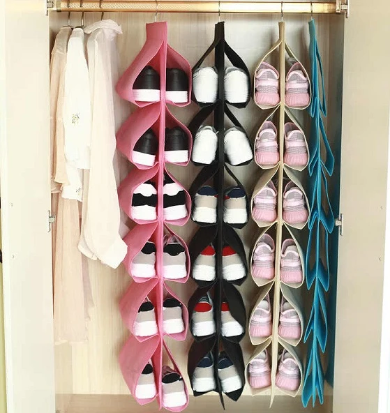 Porta Scarpe Da Appendere 12 Spazi Camera Da Letto Ruotabile 360° Antipolvere