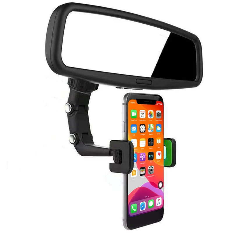Supporto Universale per Telefono da Auto con Fissaggio a Specchietto Retrovisore Rotazione 360° in Acciaio, per Vlog di Viaggio – Usabile anche su Scrivania (Verde)
