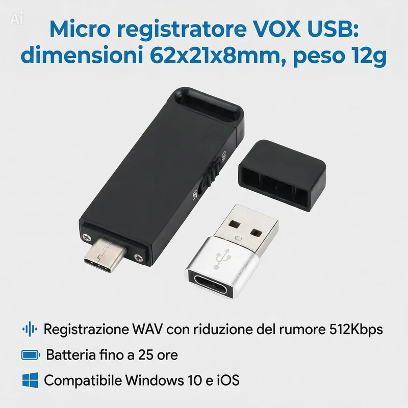 (A878)Registratore Audio Digitale Micro con 32 GB di Memoria Interna – Chiavetta USB Micro Registratore Vocale Professionale con Riduzione del Rumore, Batteria 25 Ore (A878)