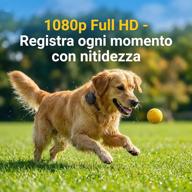 (MD38)Telecamera per Cani e Gatti WiFi con Visione in Tempo Reale – Videocamera Portatile Full HD 1080P con Grandangolo 120°, Batteria 700mAh, Supporto Micro SD, Connessione Hotspot AP – Monitora il Tuo Pet