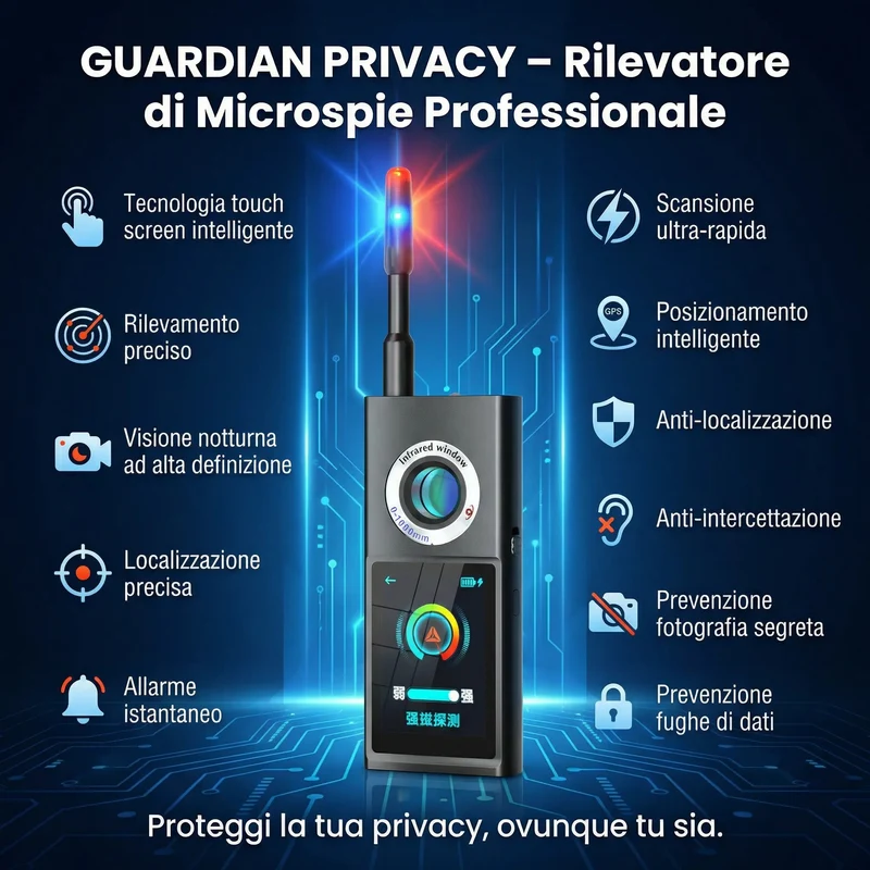 F888 Rilevatore Scanner Professionale di Microspie e Telecamere 50MHz-8GHz - Rileva GPS, Microfoni, Microcamere Wireless - Bonifica TOTALE - Schermo Touch - Portatile Auto Ufficio Viaggi
