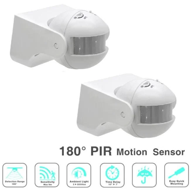 2x SENSORE DI MOVIMENTO INFRAROSSI 180 PIR CREPUSCOLARE RILEVATORE PRESENZE FARO