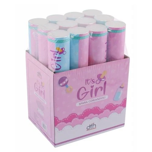 12pz Tubo Spara Coriandoli Baby Shower Sesso Gender Reveal Party Girl (Femmina)